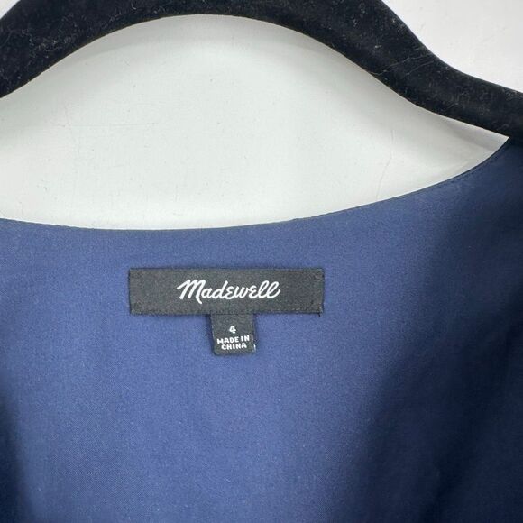 Madewell Silk Poppy A-Line Cactus Flower Floral Dress Navy Blue Size 4 Feminine - Picture 3 of 13